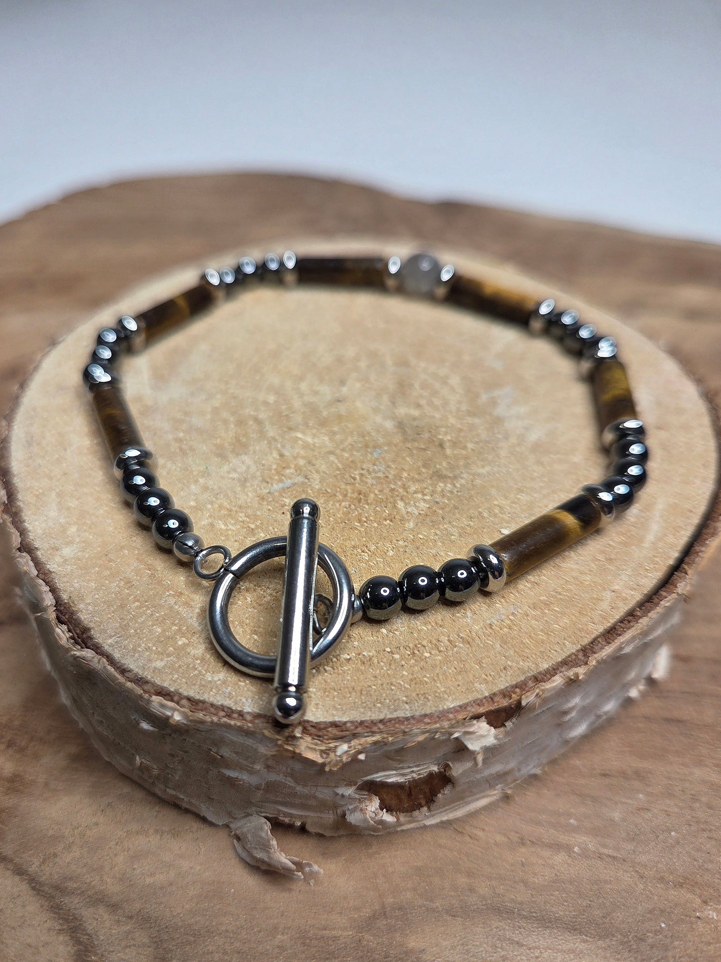 NOUVEAU - Bracelet "Protection" - Hematite, œil de tigre et labradorite