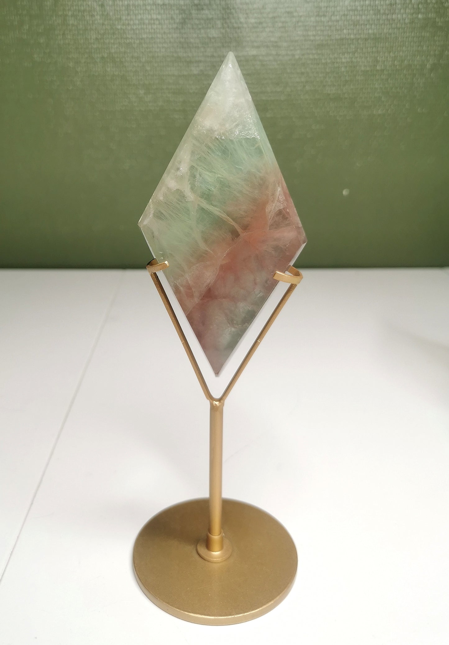 SOLDES - Losange en fluorite pastèque sur support