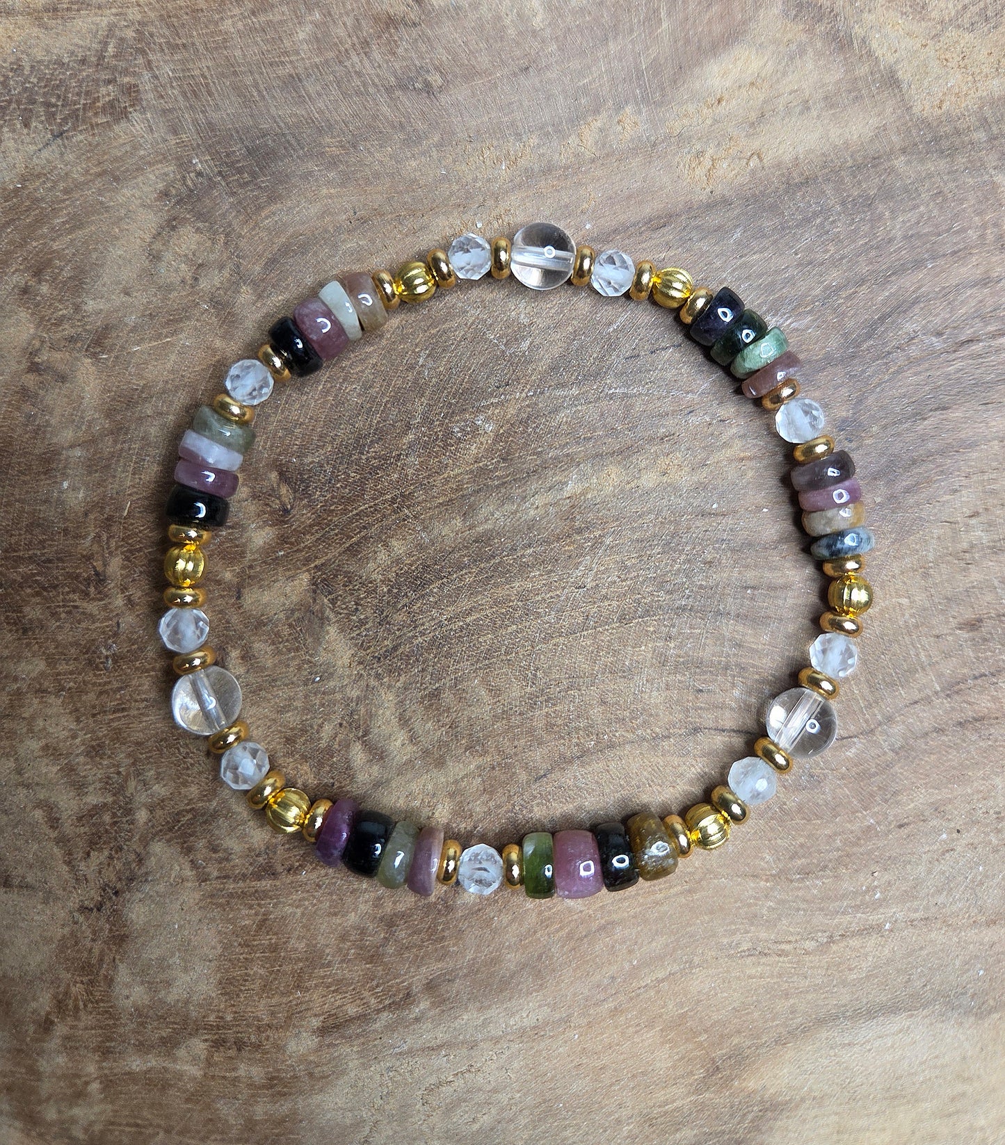 NOUVEAU - Bracelet en tourmaline multicolore et cristal de roche [PIÈCE UNIQUE]