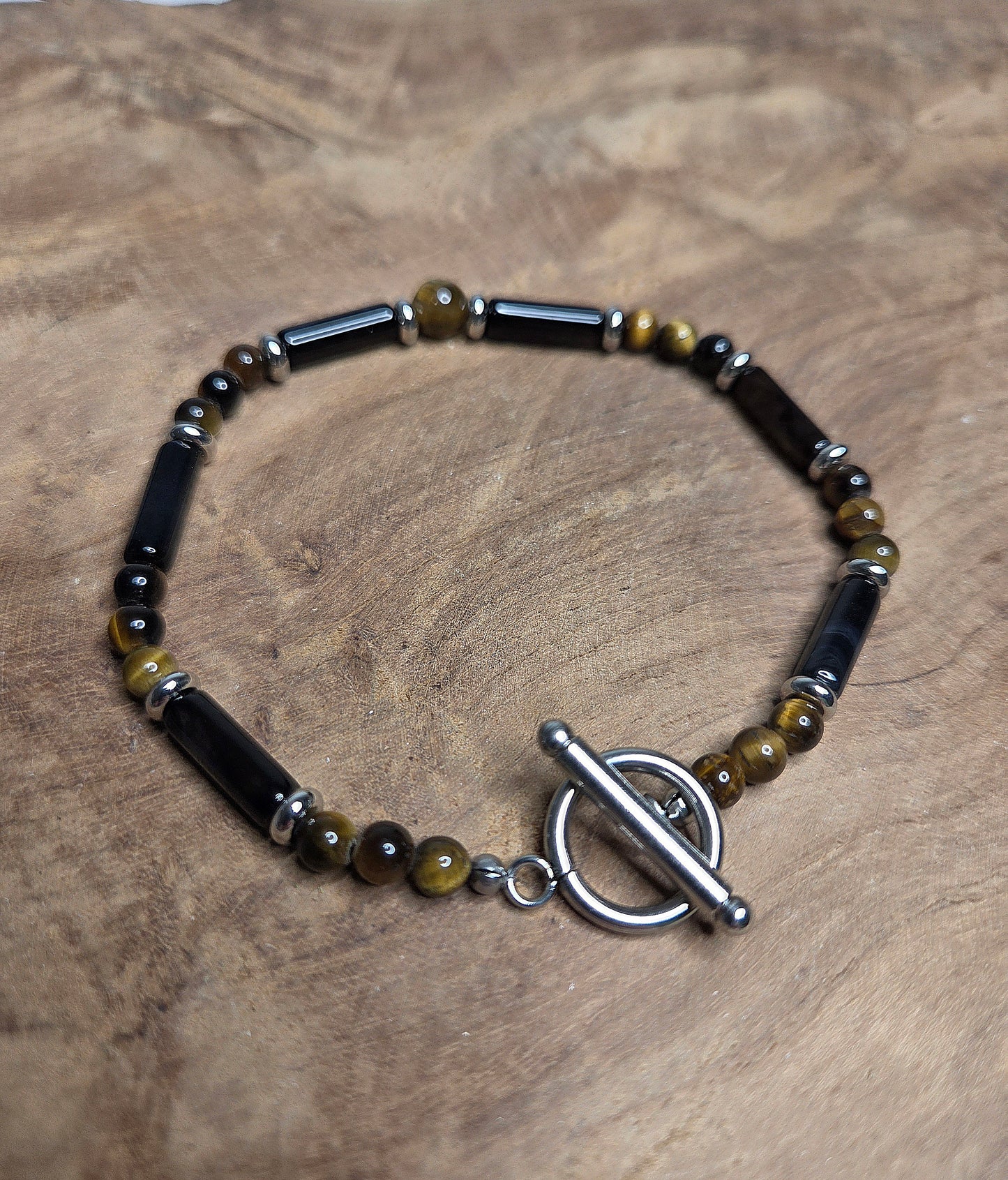 NOUVEAU - Bracelet "Force mentale" - Œil de tigre et onyx noir