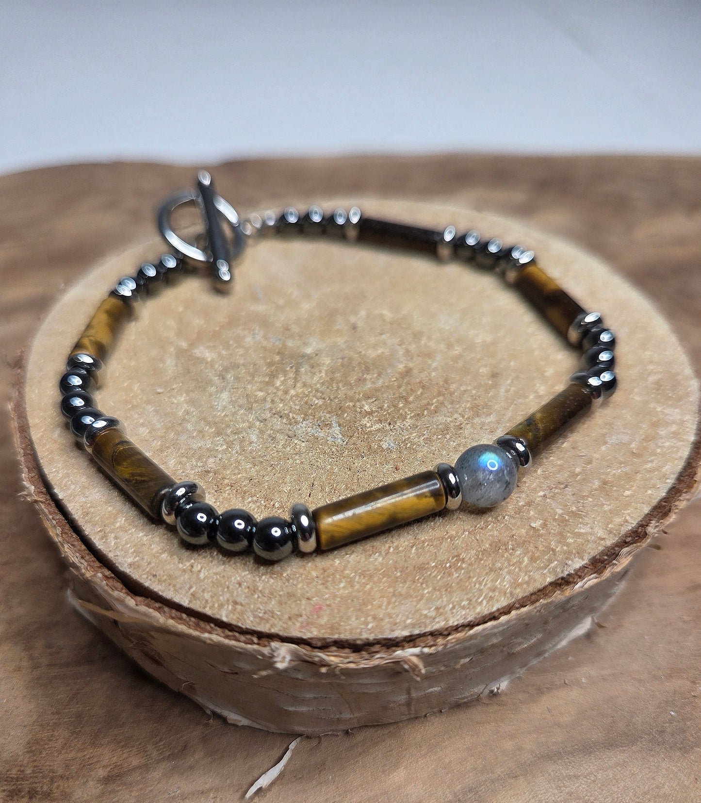 NOUVEAU - Bracelet "Protection" - Hematite, œil de tigre et labradorite