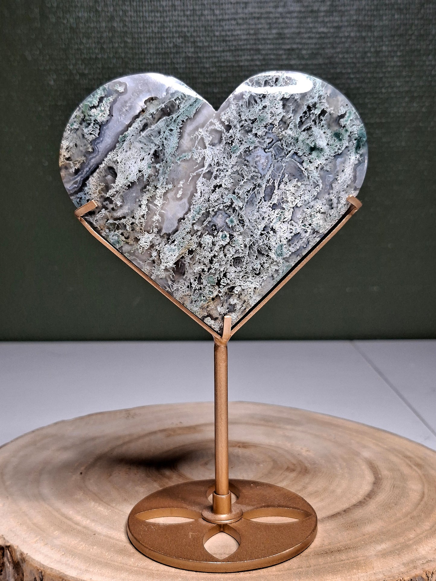 NOUVEAU - Cœur sur support en agate mousse