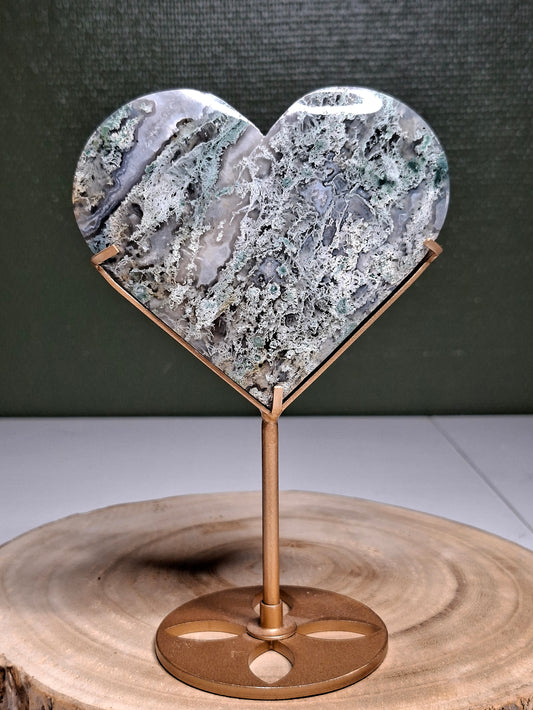 NOUVEAU - Cœur sur support en agate mousse