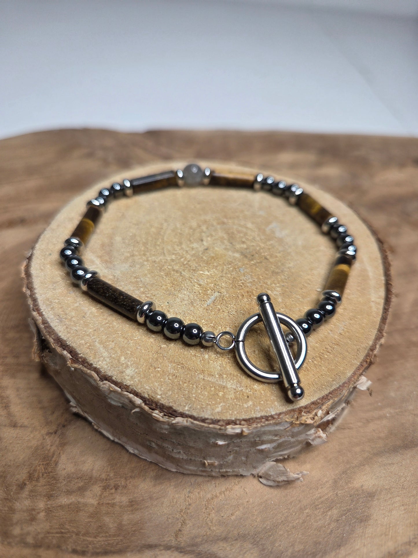 NOUVEAU - Bracelet "Protection" - Hematite, œil de tigre et labradorite