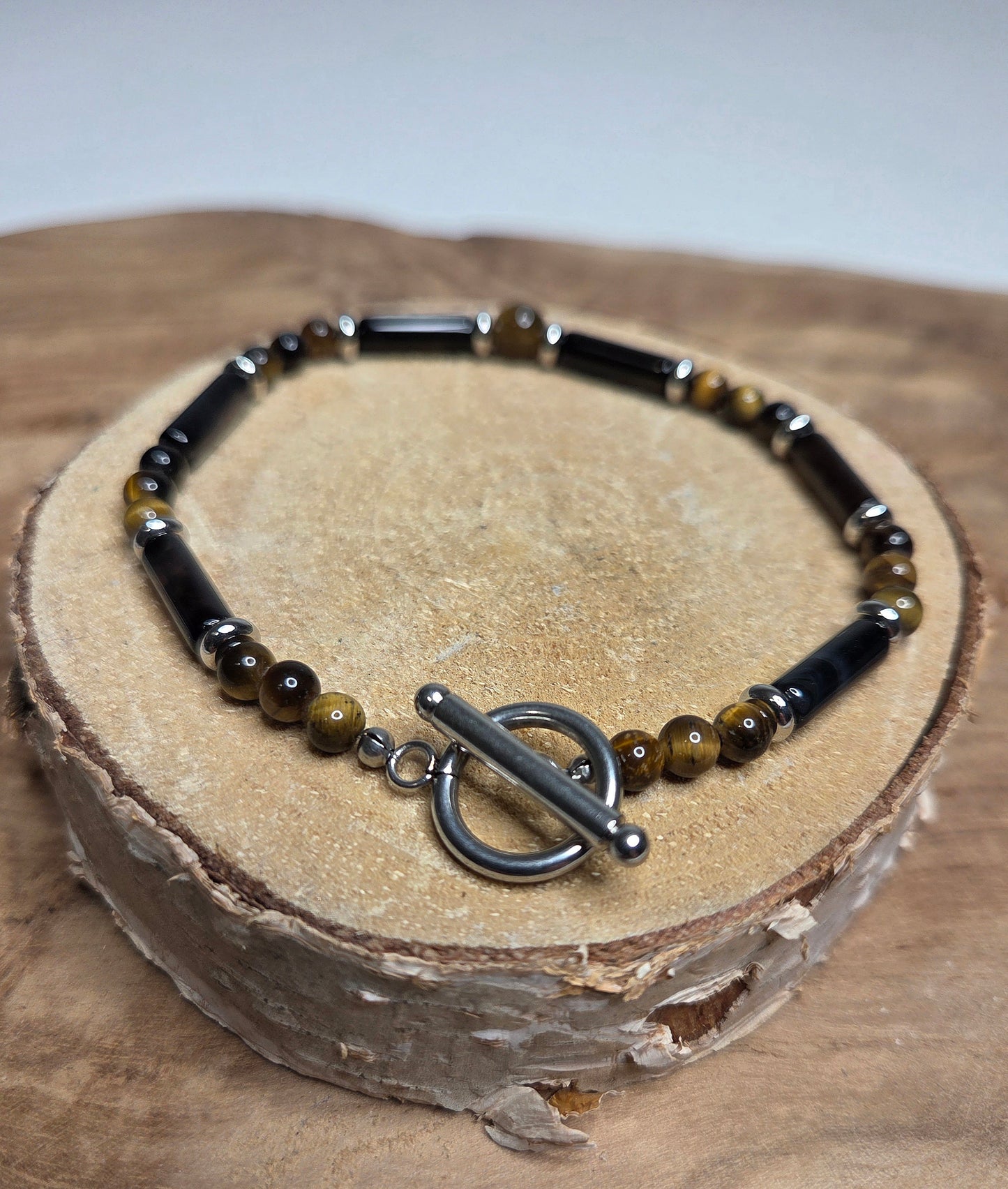NOUVEAU - Bracelet "Force mentale" - Œil de tigre et onyx noir